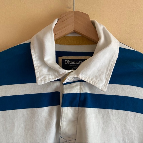 Bluenotes Rugby Shirt Men Large Blue Stripped Long Sleeve Preppy Colligate FLAW - Picture 5 of 16